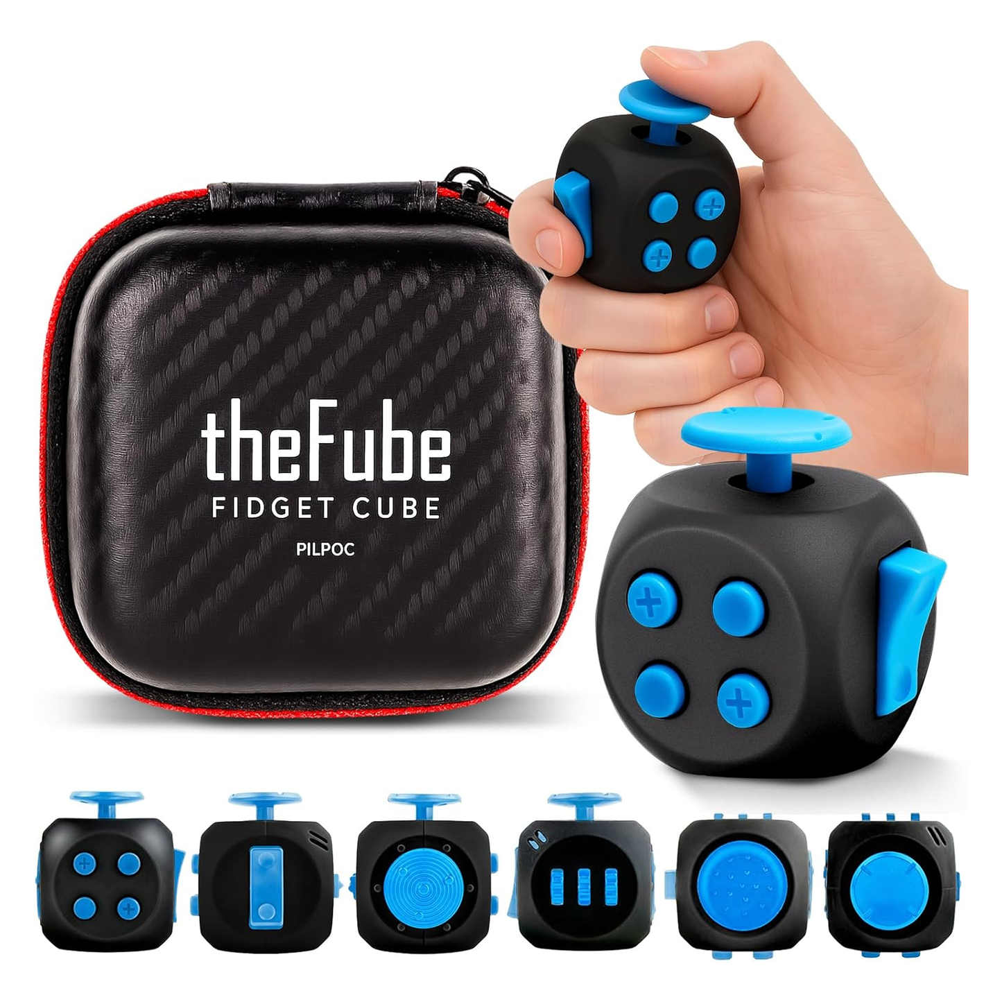 PILPOC theFube 6-sided fidget cube stress relief infinity toy with carry case in midnight sapphire
