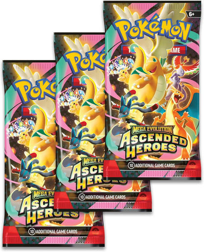 PokeTCG Pokémon Mega Evolution Ascended Heroes booster packs included in the Charmander Tech Sticker Collection.