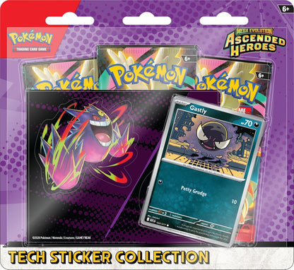 PokeTCG Pokémon Mega Evolution Ascended Heroes Gastly Tech Sticker Collection with promo card and booster packs.