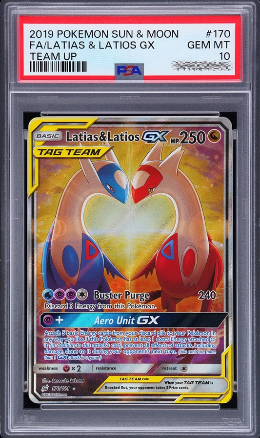 2019 Pokémon Sun & Moon Team Up #170 Latias & Latios GX Full Art PSA 10 graded card Master copy