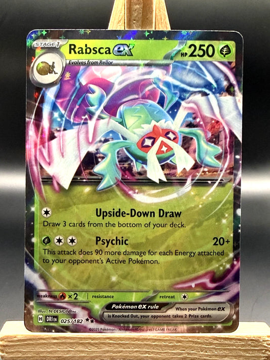 Pokémon TCG Rabsca ex 025/182 Double Rare card from Destined Rivals, featuring the Psychic-type Pokémon with a premium shimmering holofoil finish.