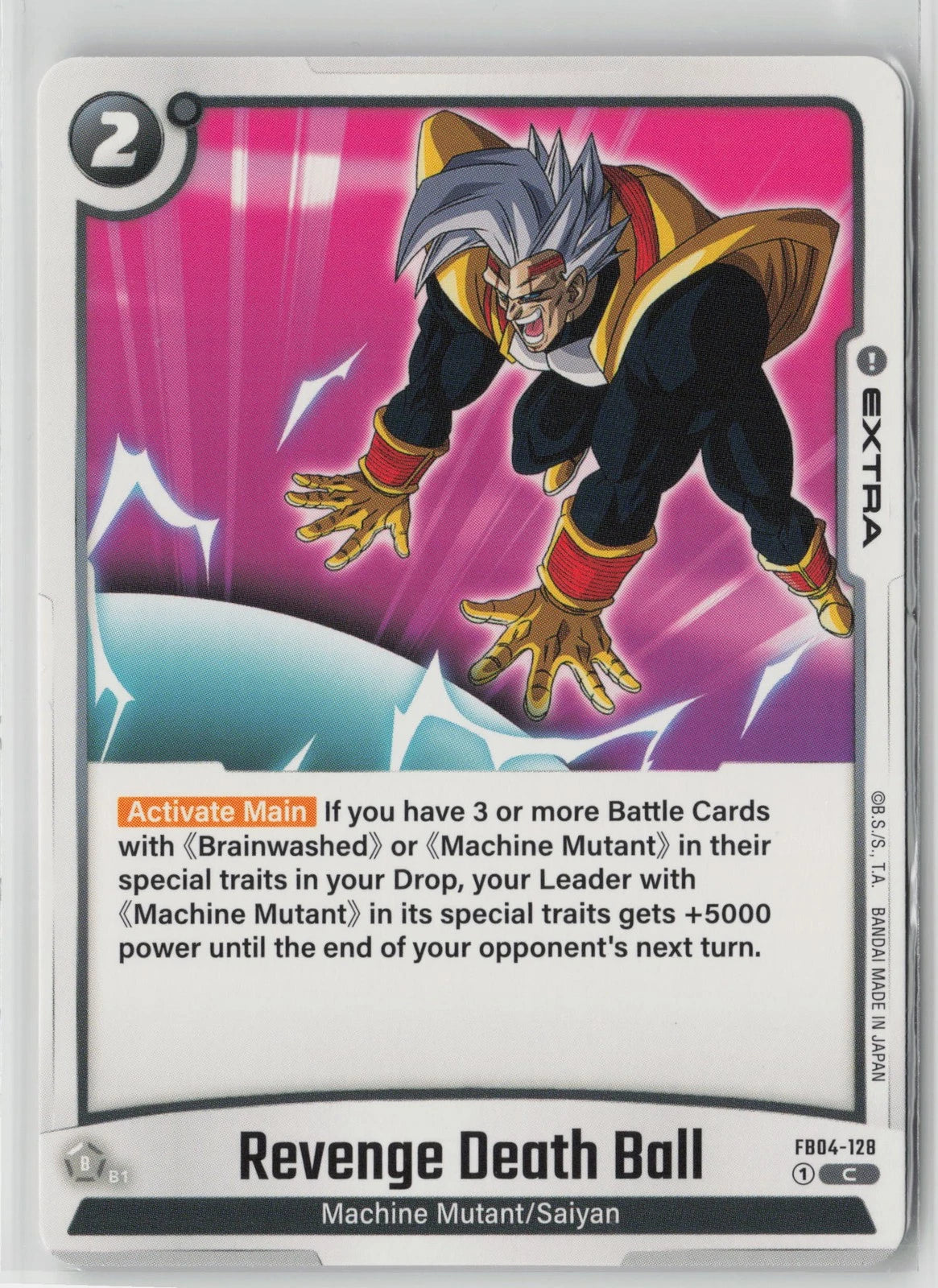 Dragon Ball Fusion World Revenge Death Ball FB04-128 common Black Extra card from Ultra Limit set featuring Machine Mutant Leader power boost.