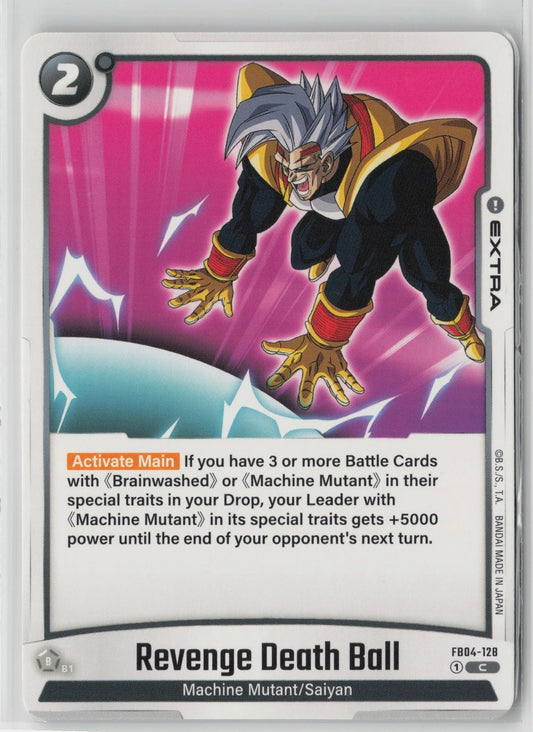 Dragon Ball Fusion World Revenge Death Ball FB04-128 common Black Extra card from Ultra Limit set featuring Machine Mutant Leader power boost.