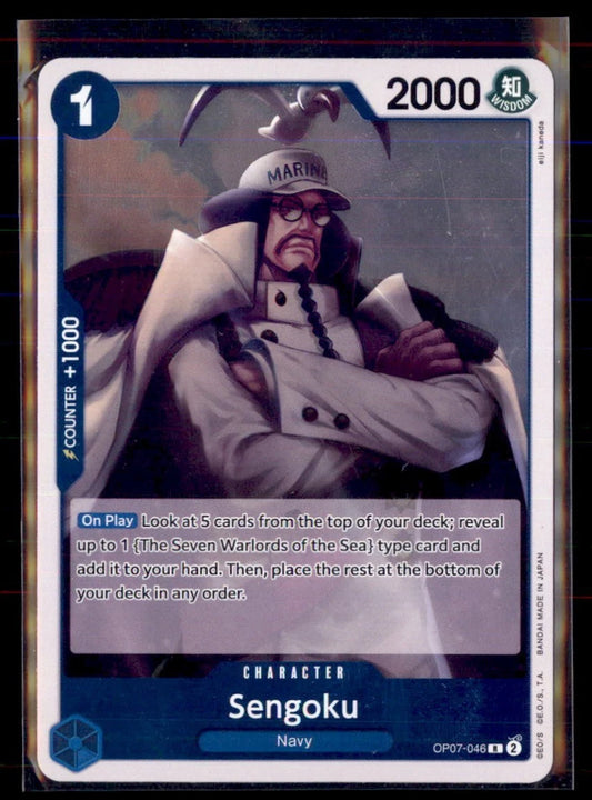 One Piece TCG Sengoku OP07-046 rare foil card from 500 Years in the Future set featuring Navy search ability and 5000 power.