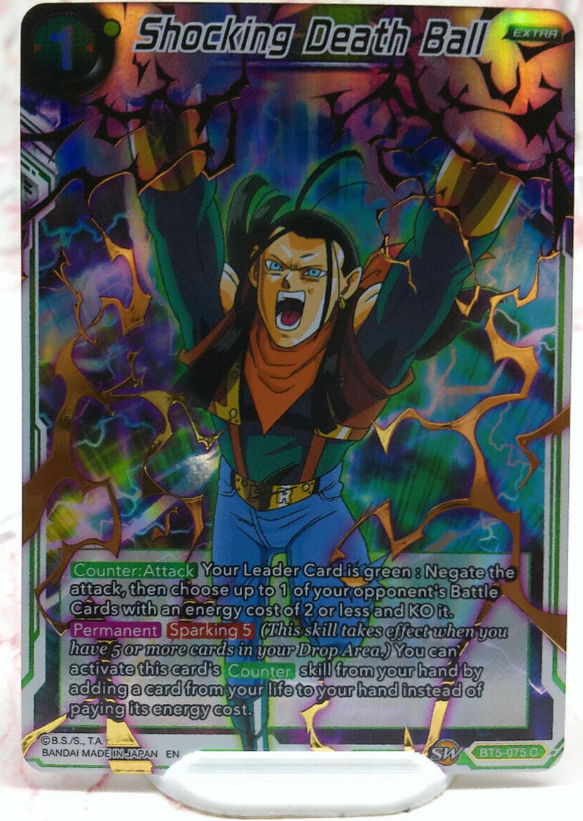 Dragon Ball Super TCG Shocking Death Ball BT5-075 common gold foil card from Miraculous Revival set featuring negate and K.O. ability.