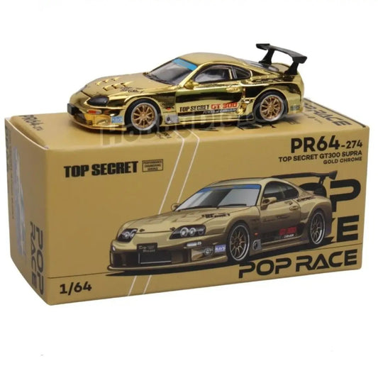 POP RACE Toyota Supra Top Secret GT300 Gold Chrome PR640274 – 1:64 Premium JDM Diecast Model Car