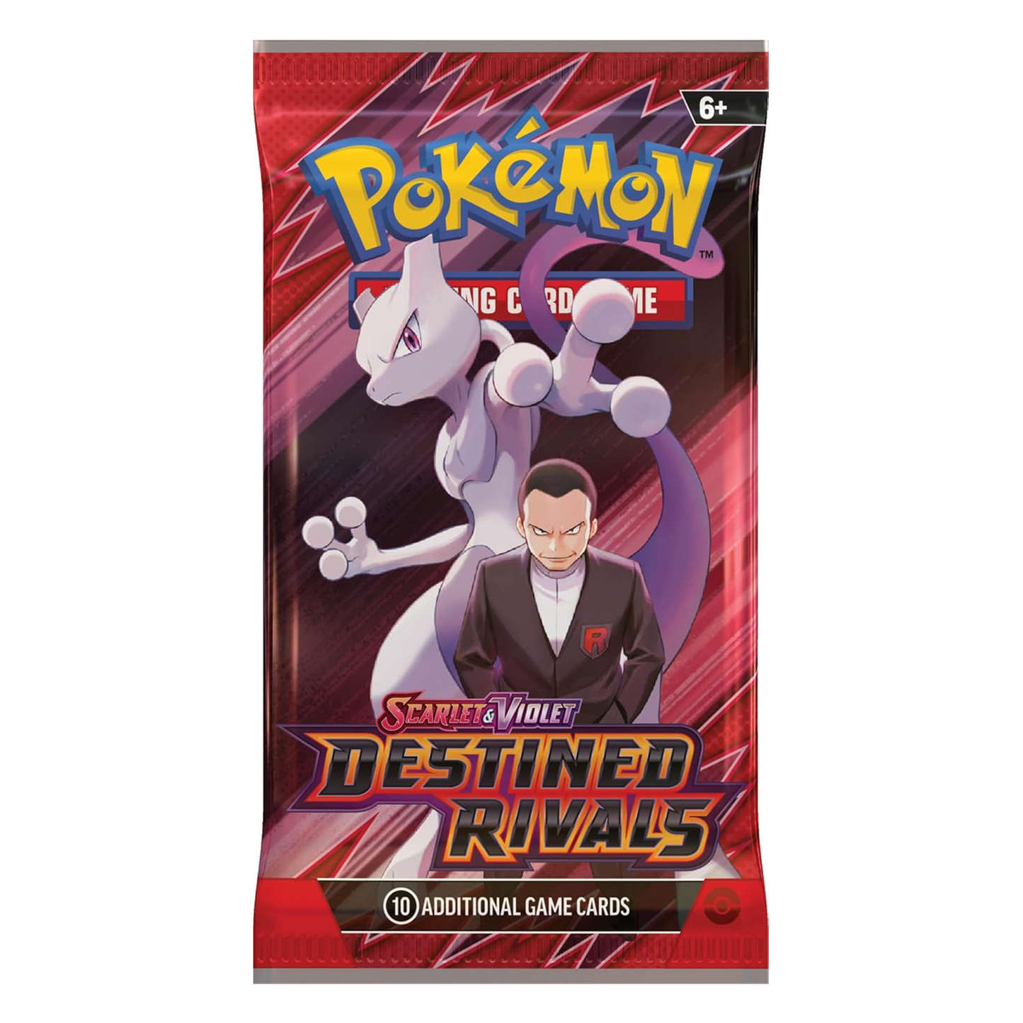 Pokémon trading card game pack with character and text on a red background