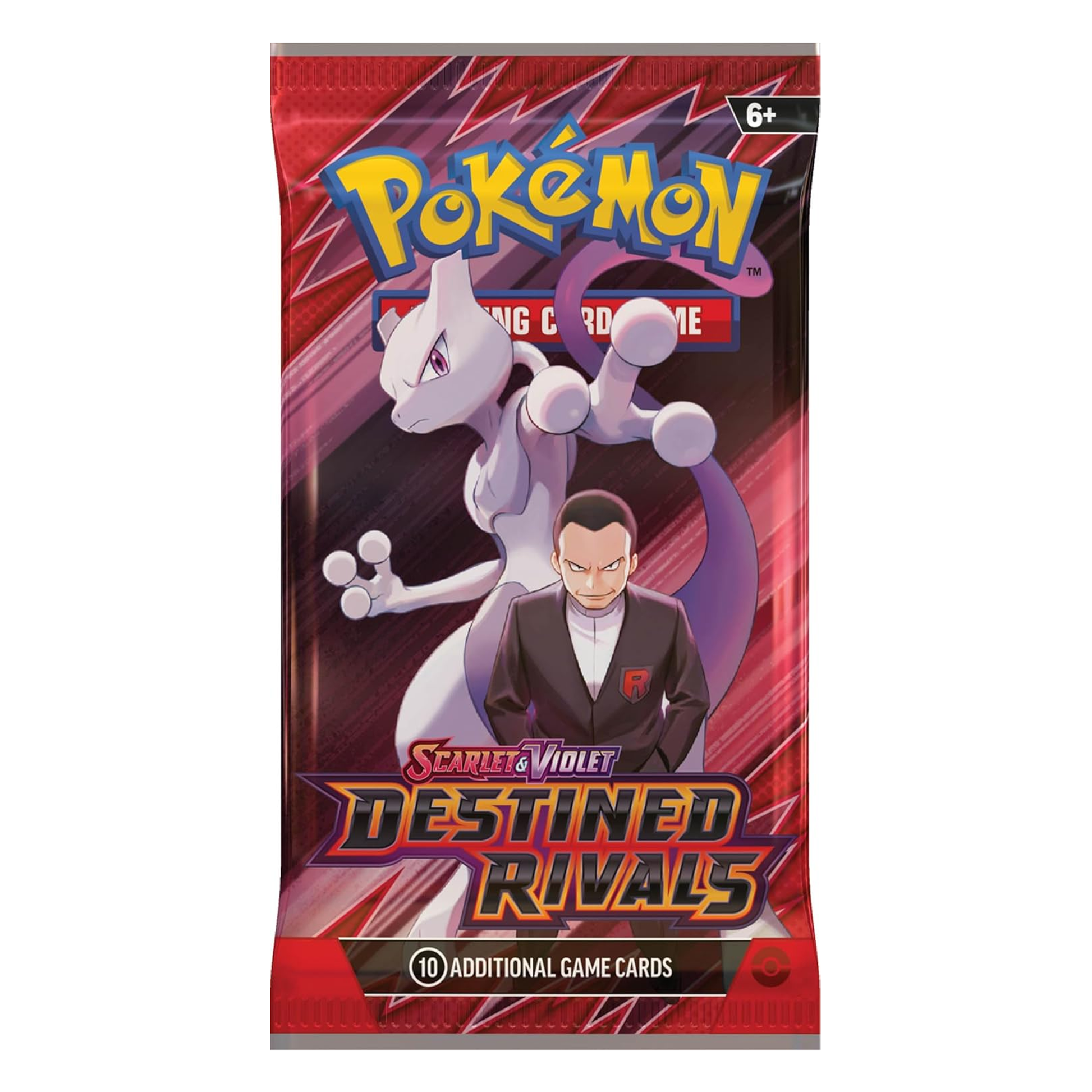 Pokémon trading card game pack with character and text on a red background