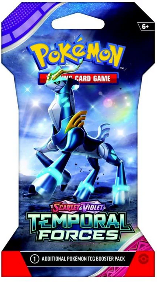 Pokémon Trading Card Game Temporal Forces booster pack with a Pokémon character on the cover.