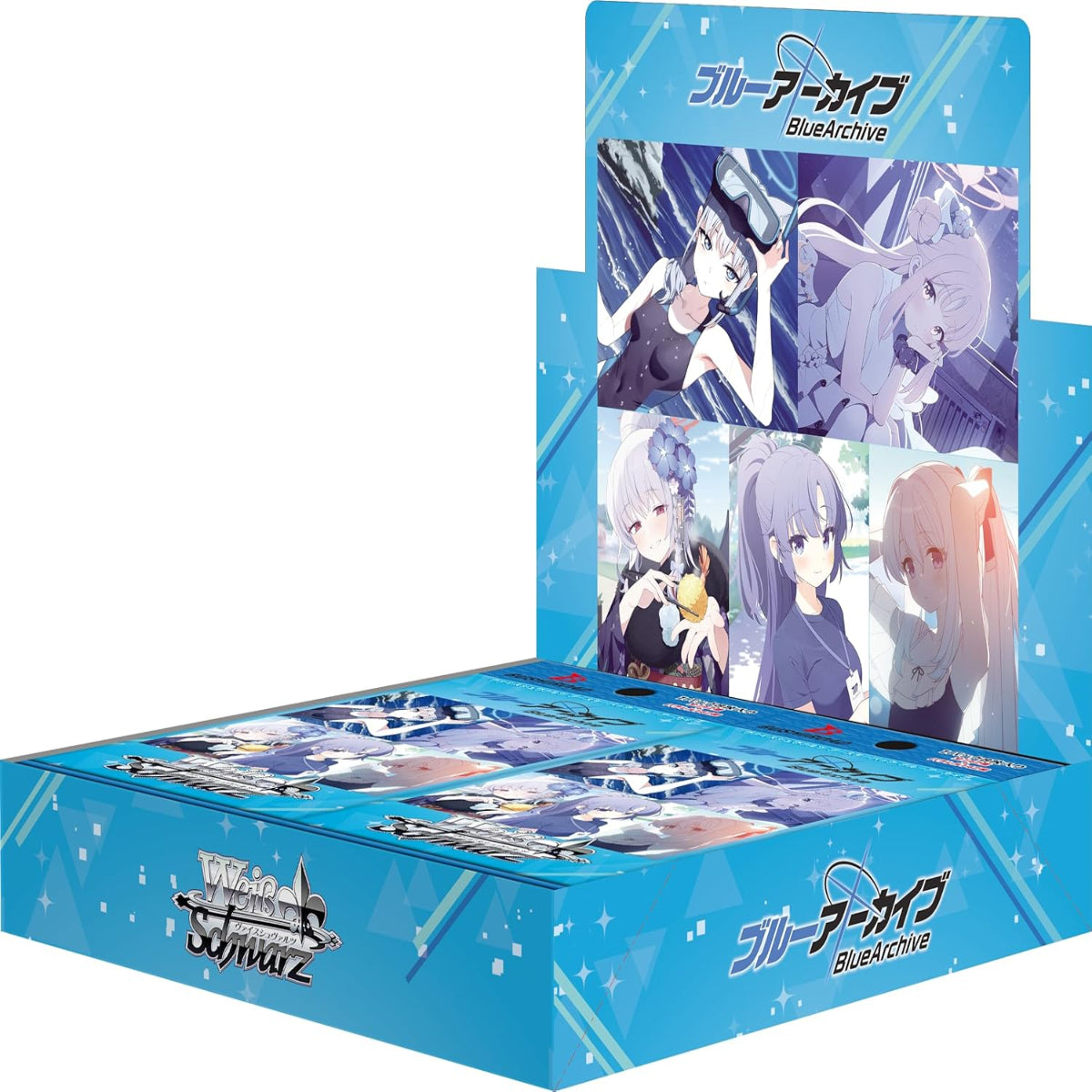 PokeTCG Weiss Schwarz Blue Archive Japanese booster box display featuring Blue Archive anime characters.