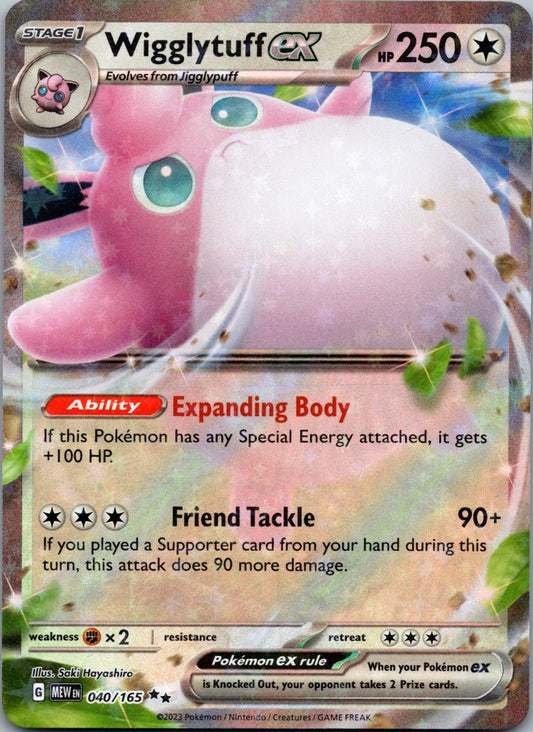 Pokémon TCG Wigglytuff ex 040/165 Double Rare card from Scarlet & Violet 151, featuring the Balloon Pokémon with a premium holofoil finish.